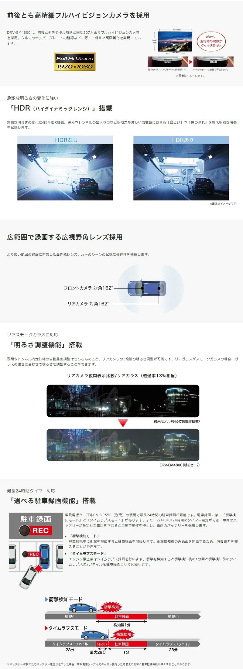 ケンウッド デジタルルームミラー型ドライブレコーダー駐車監視対応