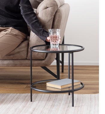 ラウンドガラステーブル2D｜HIT-243｜2段になっているガラステーブル