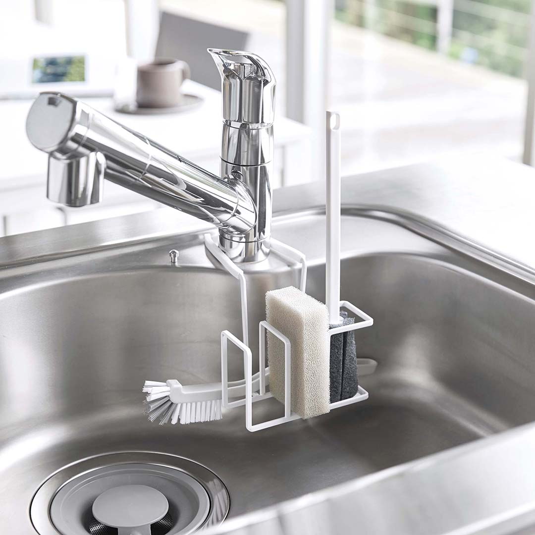 蛇口にかけるスポンジ＆ブラシホルダー タワー ホワイト｜キッチン用品