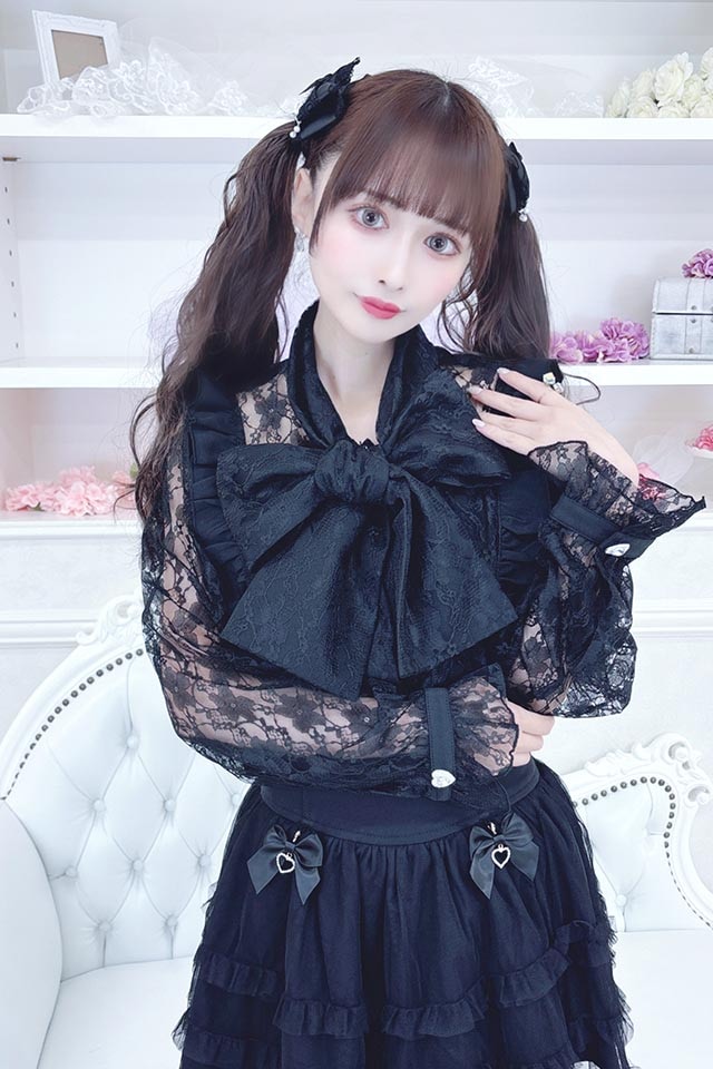 Princess Melody】びっぐりぼんタイレース袖ブラウス - ブラック size