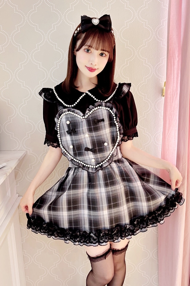 Princess Melody】チェックパールハートエプロンジャンスカ - ブラック