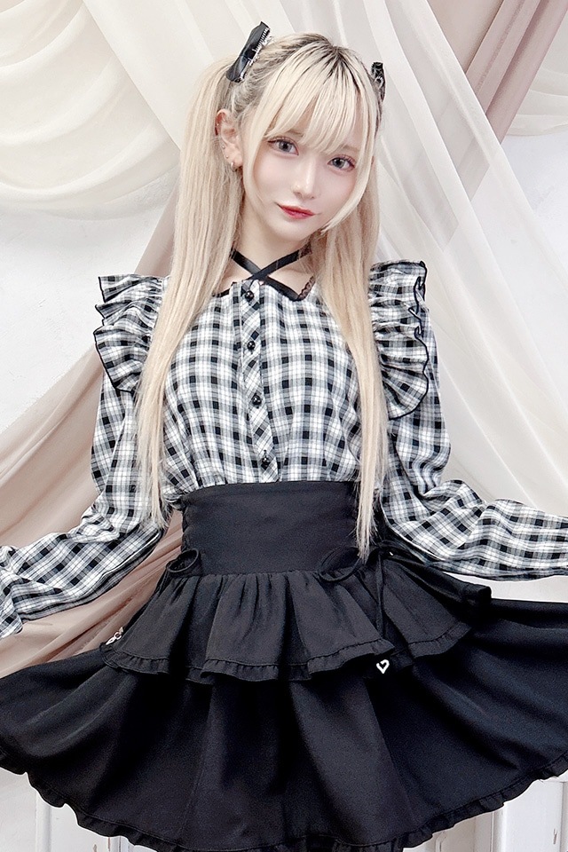 MA*RS】サテンリボン付きフリルブラウス - オフホワイト size-F | 地雷