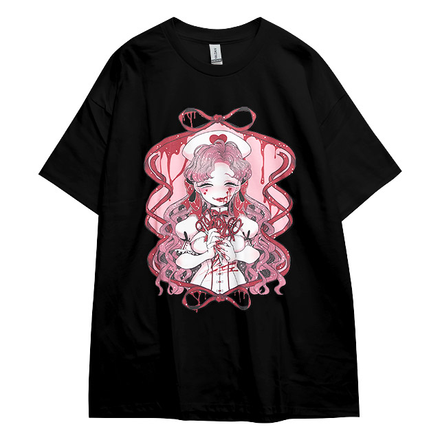 運命の赤いリボンTシャツ【BLACK】 / Yummy!｜LISTEN FLAVOR(リッスン