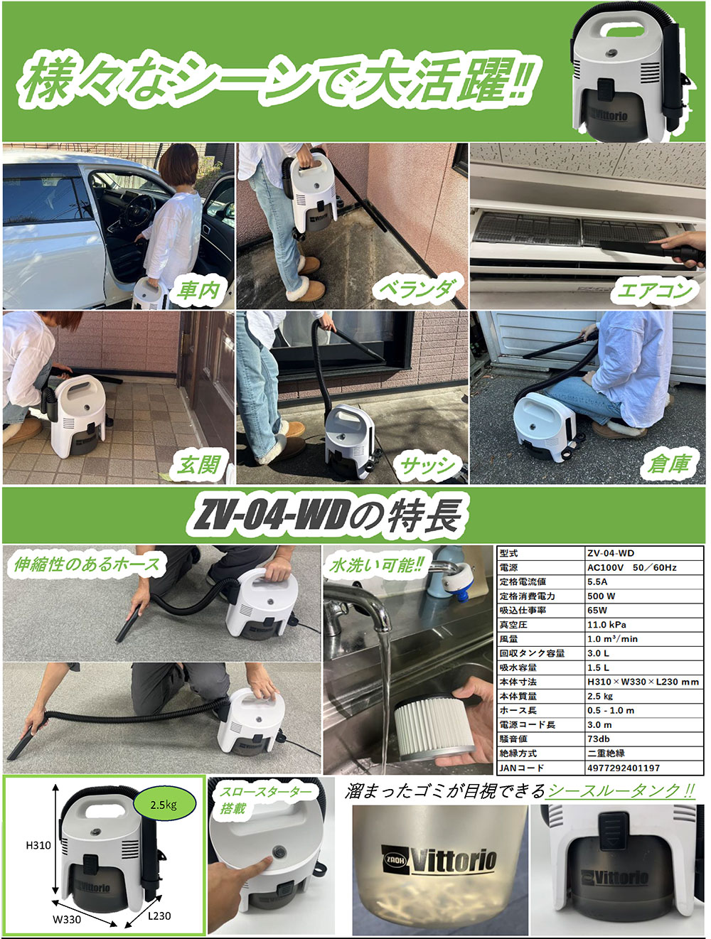 蔵王産業 ZAOH コンパクトWET＆DRYクリーナー ZV-04-WD Vittorio