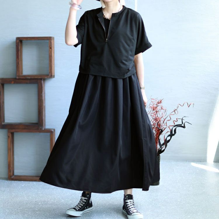 大きいサイズ レディース ハーフZIPトップス＆ノースリーブワンピース2