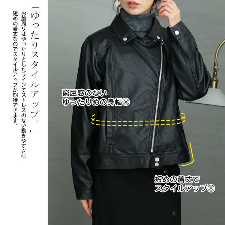 大きいサイズ レディース フェイクレザーライダースジャケット sada