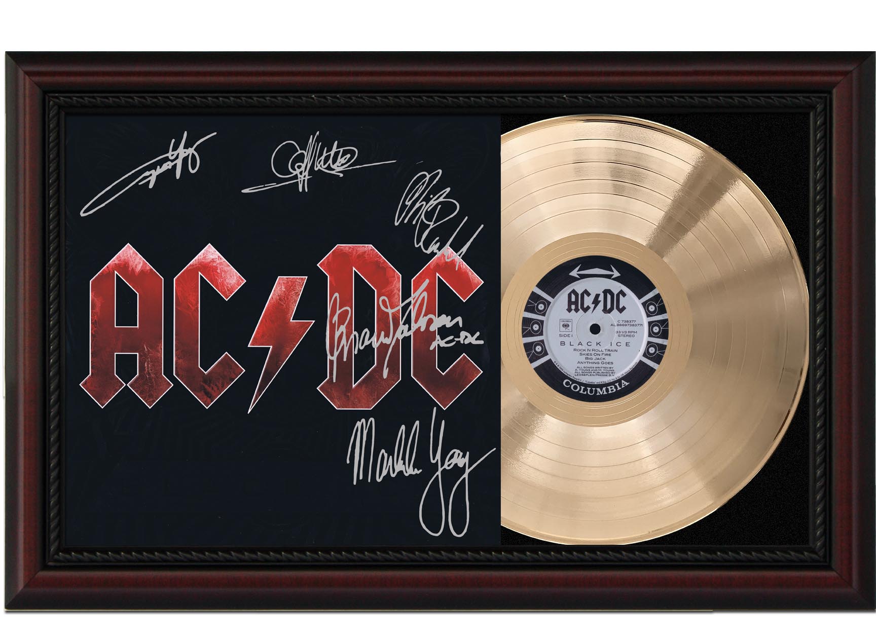 AC/DC Black Ice Cherry Wood Gold LP Record Signature Display M4