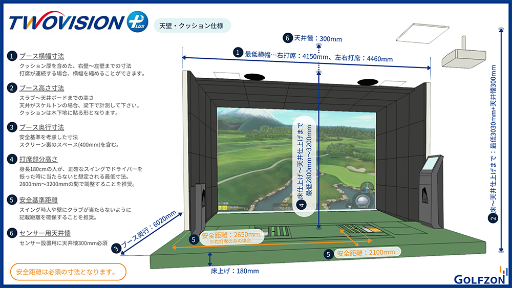 GOLFZON 設置推奨寸法 - シミュレーションゴルフGOLFZON