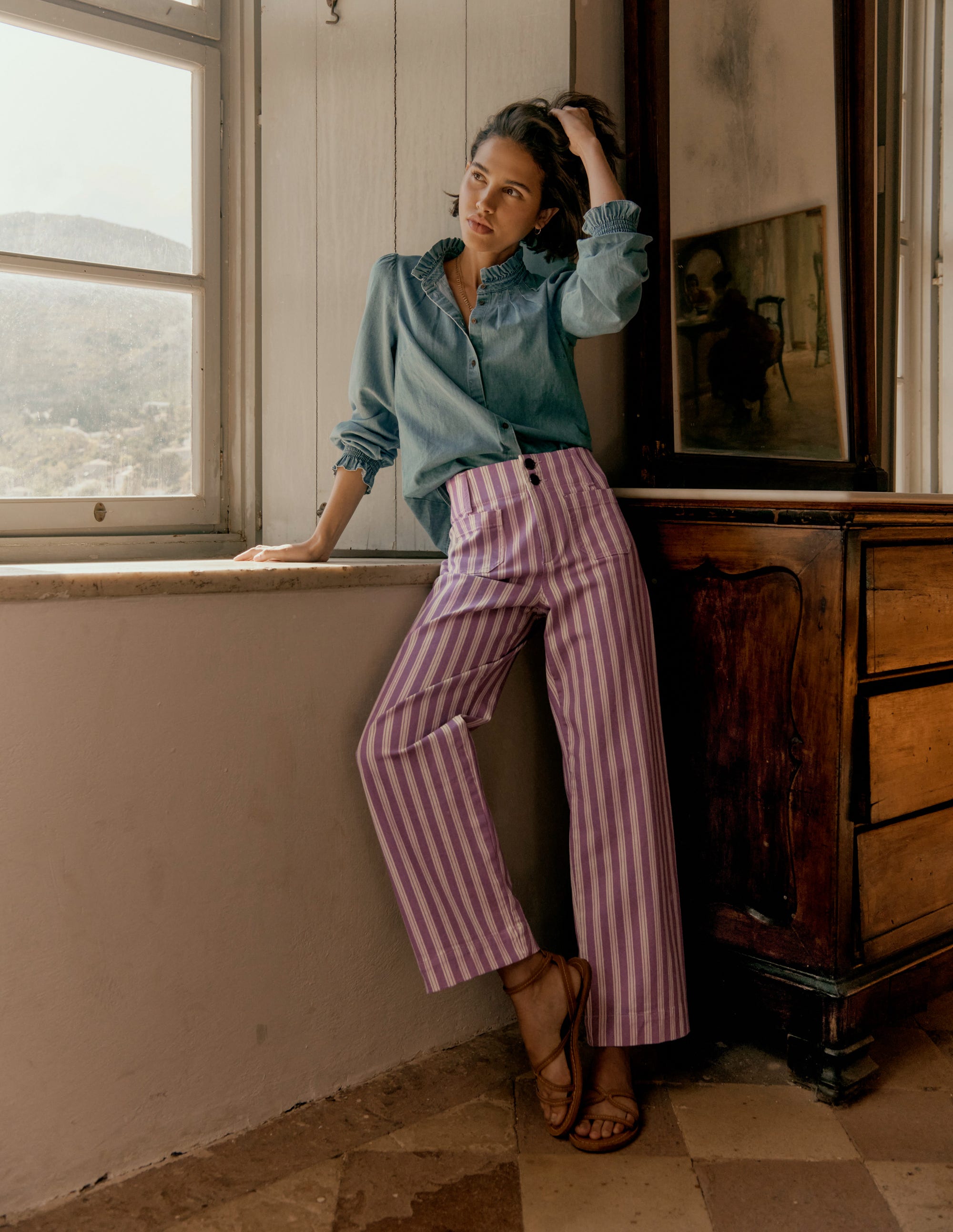 Primrose Patch Pocket Trousers-Lilac Tram Stripe | Boden Global