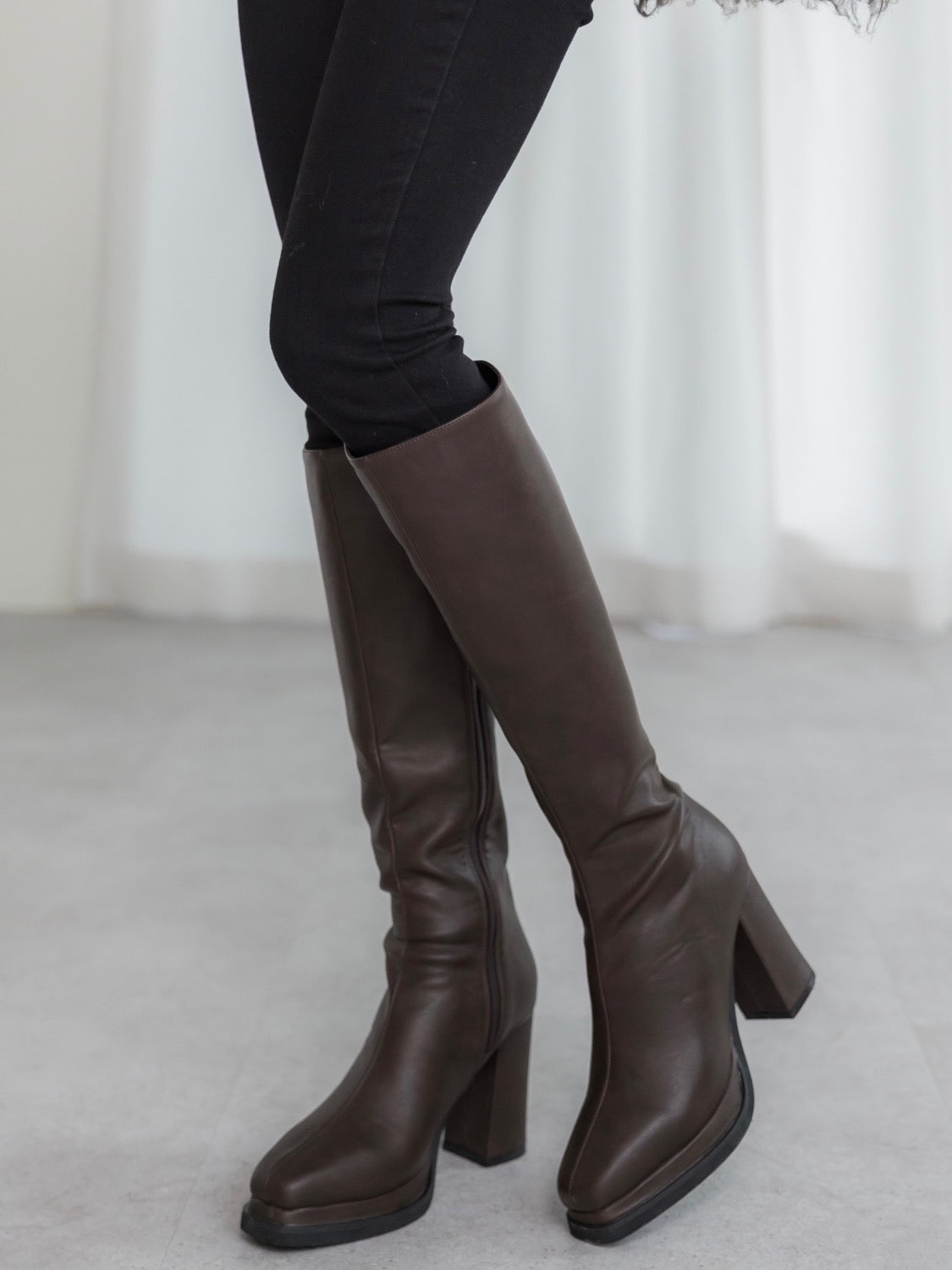 Ecoレザー ダブルピース ロングブーツ