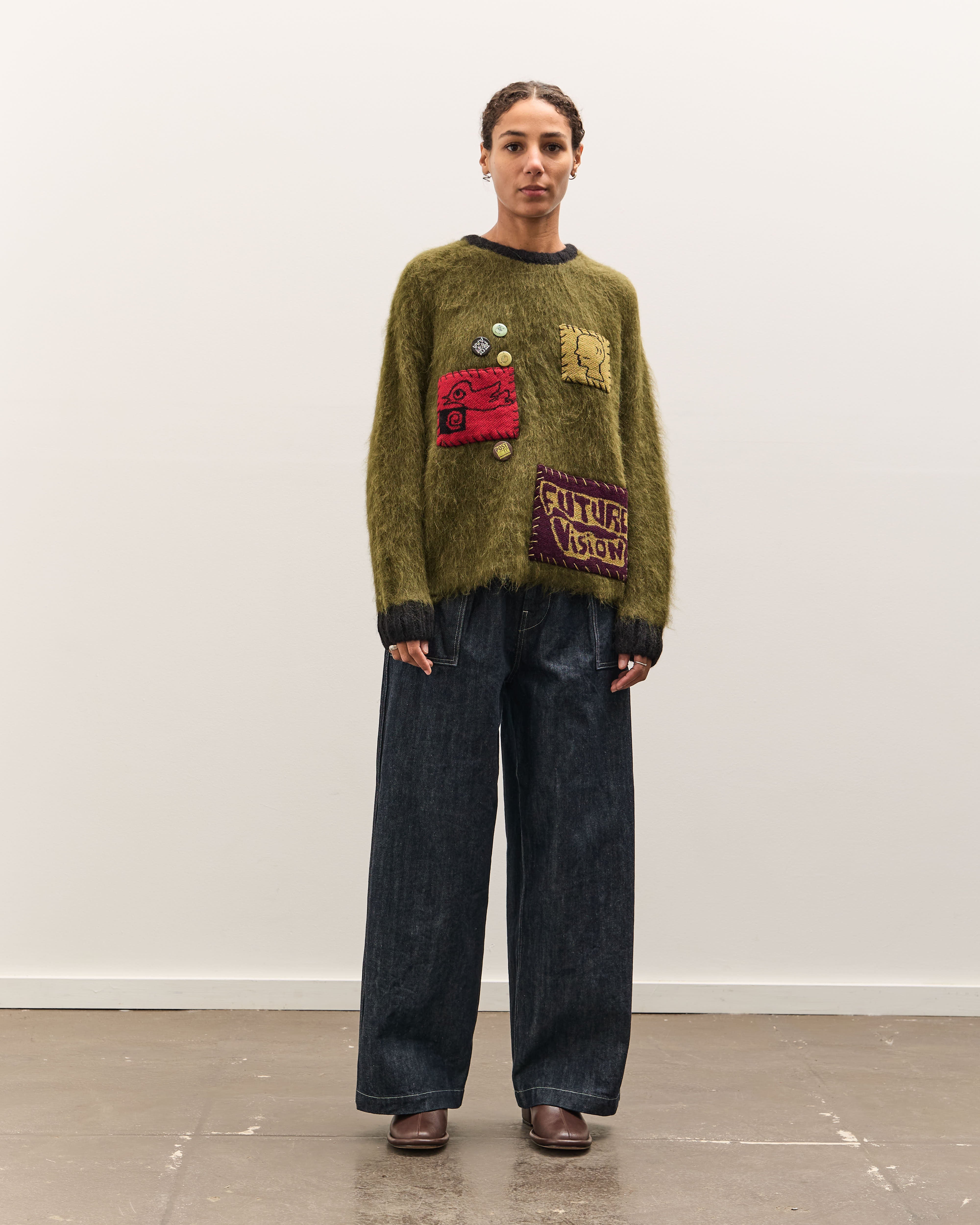Brain Dead Future Vision Boxy Knit Sweater, Olive – Glasswing