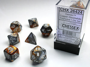 Chessex: Gemini Copper-Steel/White Polyhedral 7-Die Set (CHX26424