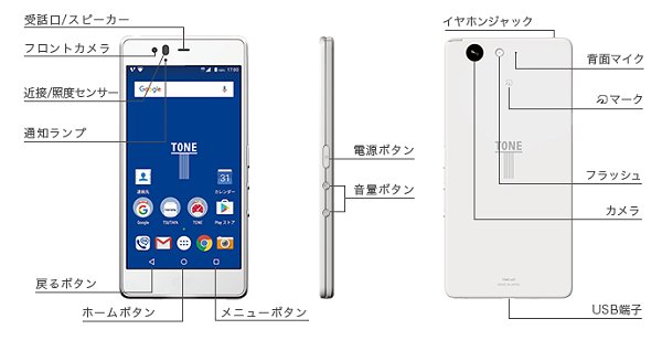 トーンモバイル、耐衝撃や防水、ワンセグ、おサイフに対応した5インチ