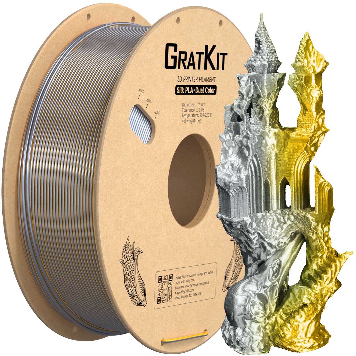 Gratkit Silk Multi Color PLA Filament 1.75mm Coextrusion PLA