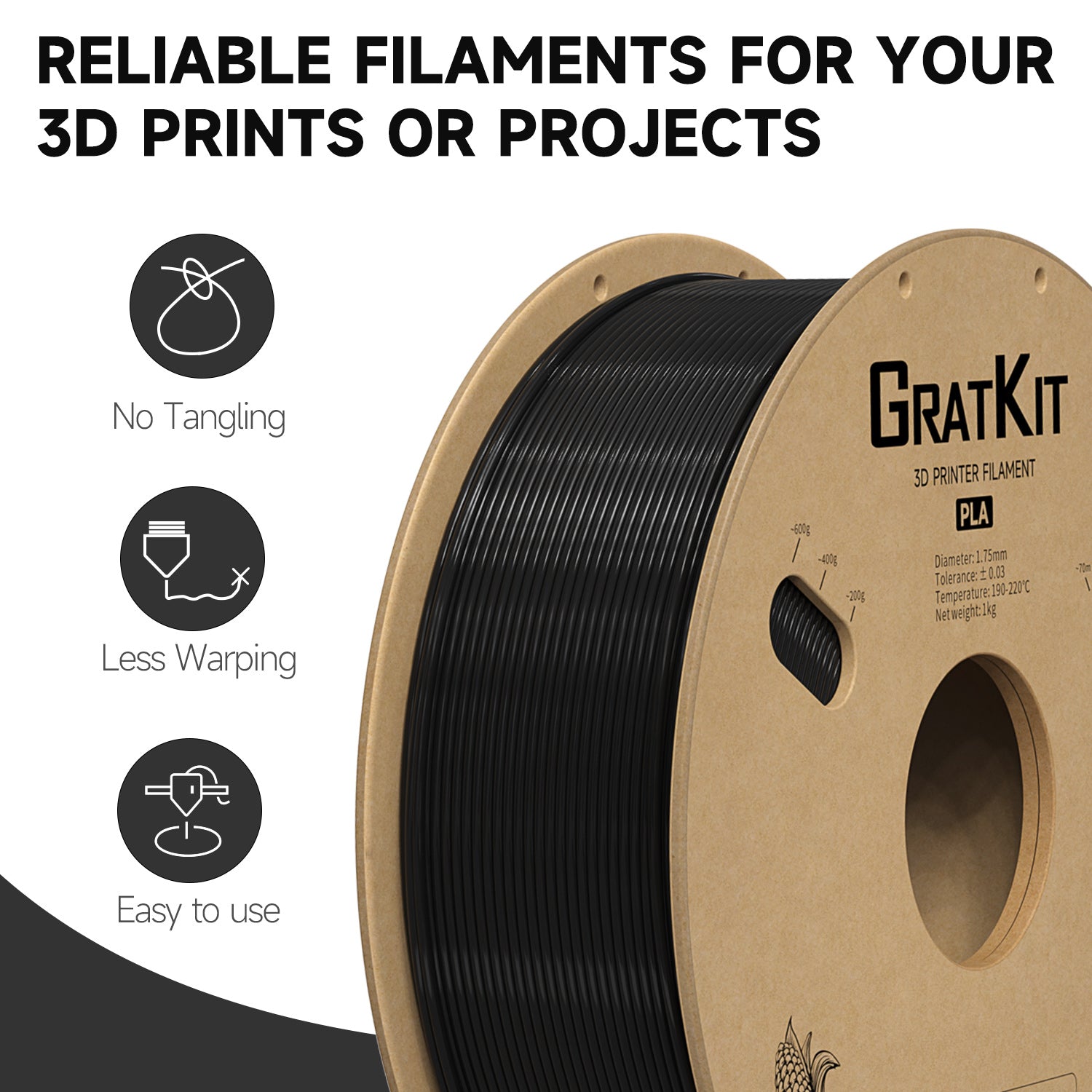 GratKit PLA 3D Printing Filament 1.75mm Basic PLA 1KG