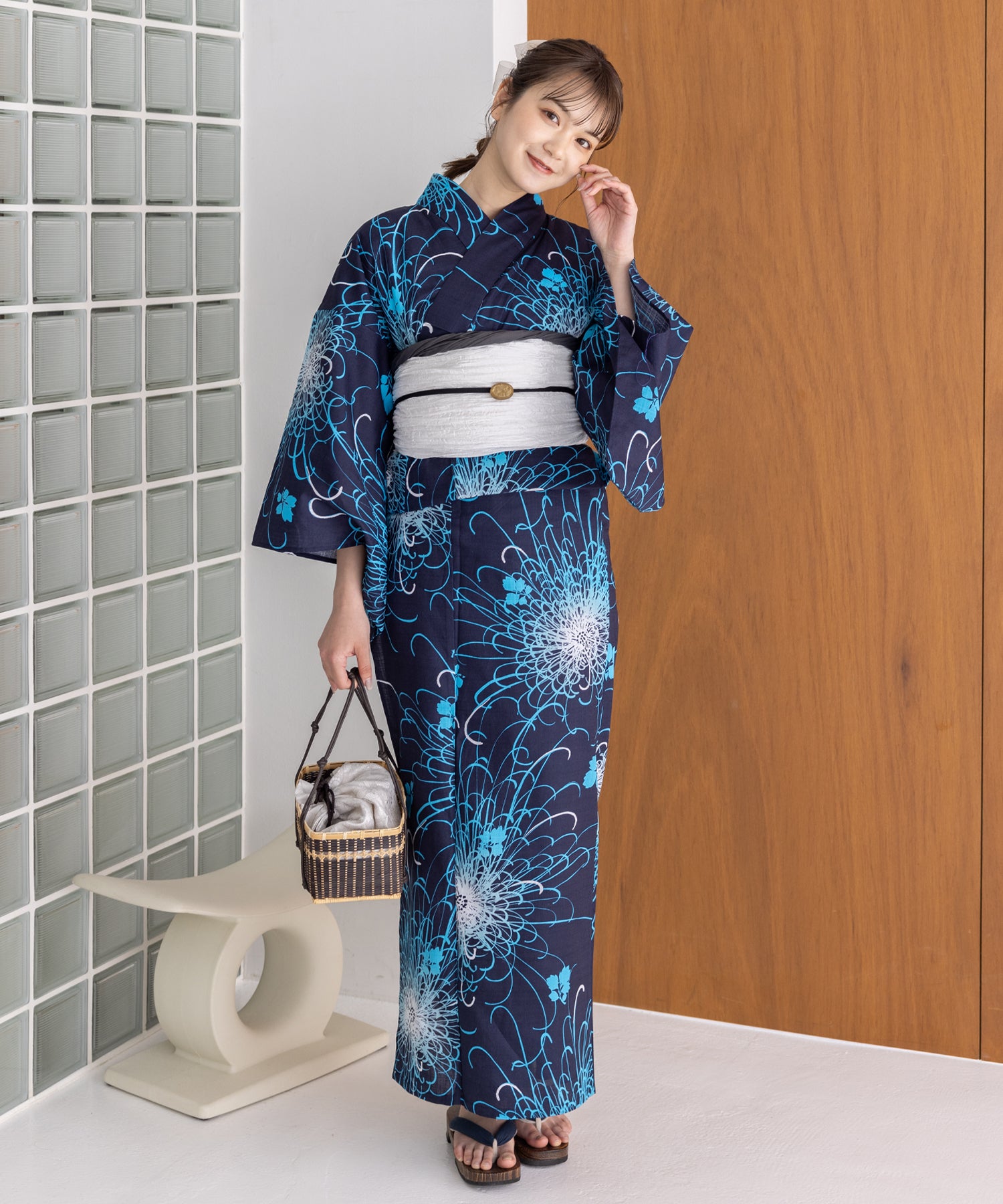 こだわり浴衣5点セット(浴衣/帯/下駄/腰紐/着付け冊子) 変わり織生地