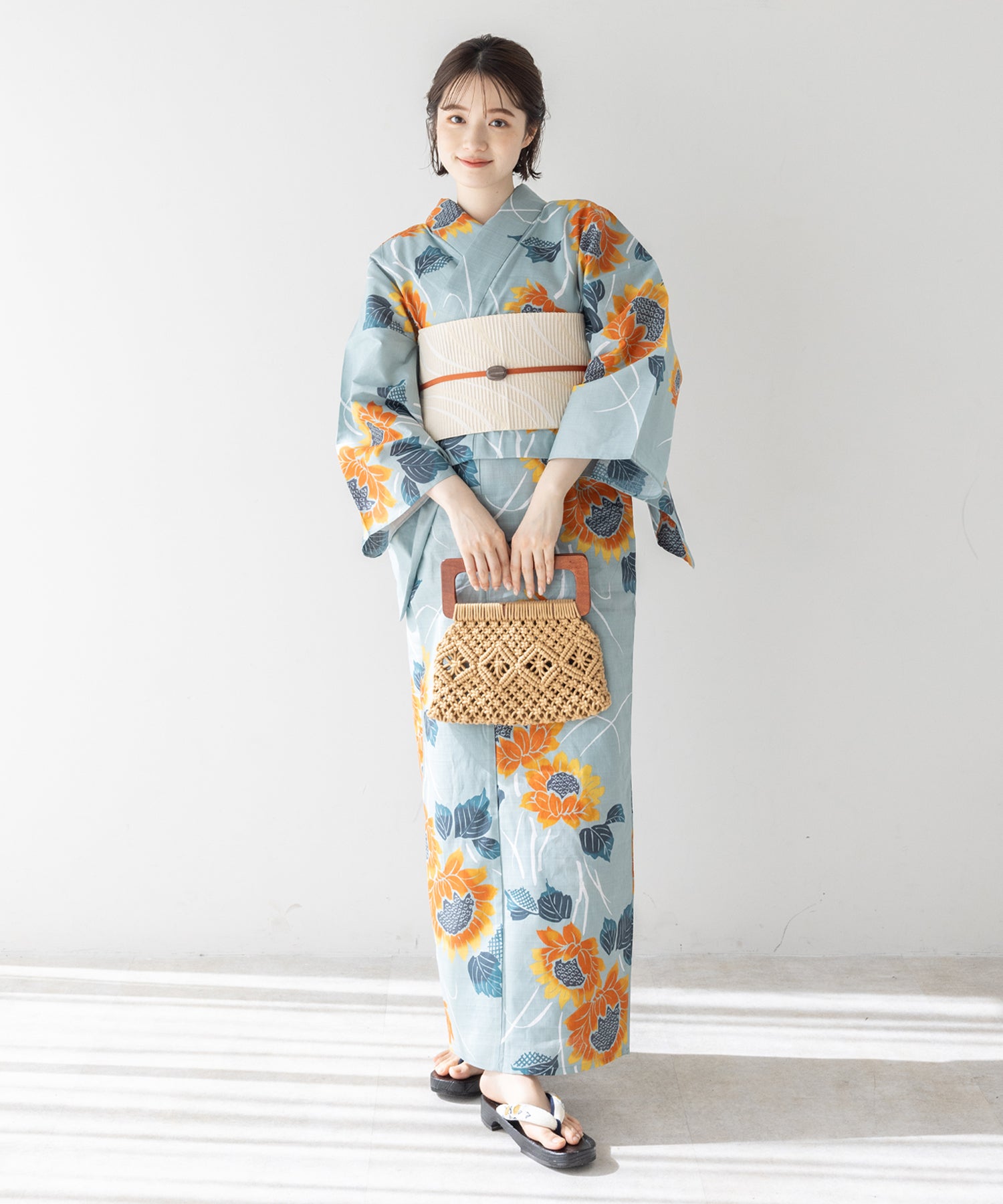 こだわり浴衣5点セット (浴衣/帯/下駄/腰紐/着付け冊子) 変わり織生地