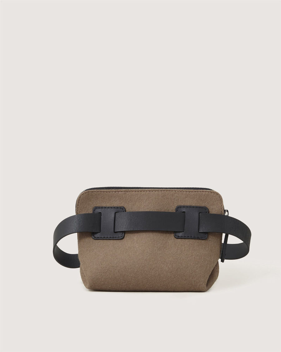 Merino Wool and Leather Bedford Belt Bag in Dark Gray and Black
