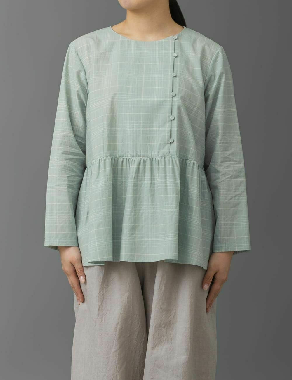 綿シルク透かしチェック ブラウス姫白根（ひめしろね） | 石見銀山 群