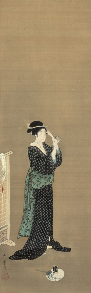 喜多川歌麿「夏姿美人図」一幅 絹本着色 寛成年間（1789〜1801）中期