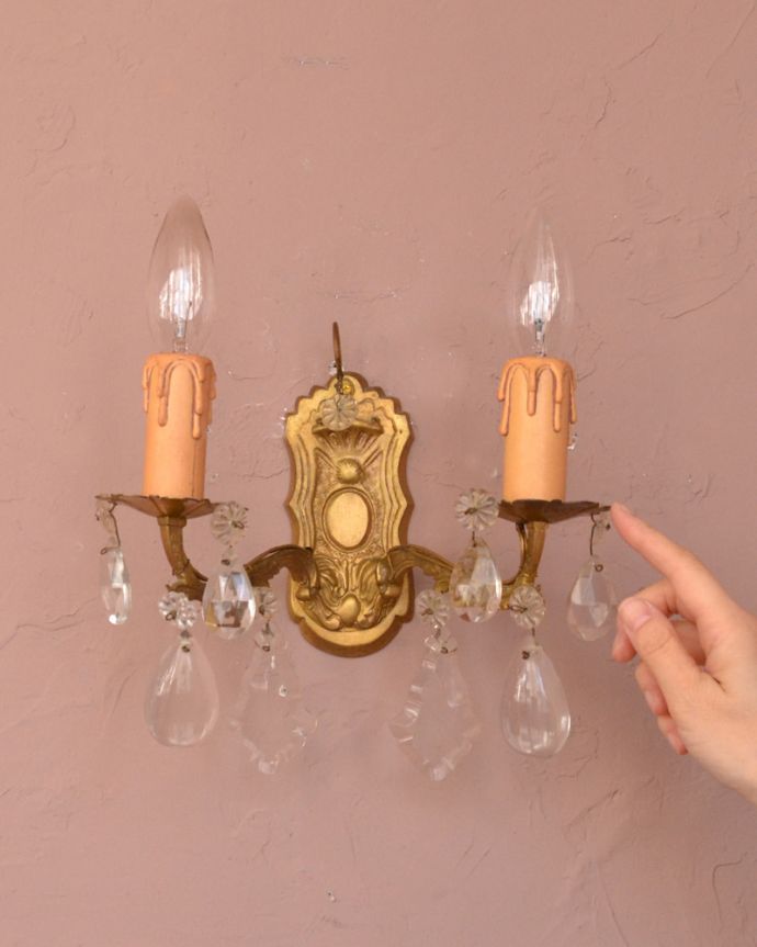 フランスのアンティーク壁付け照明、ガラスのシャンデリア（E17