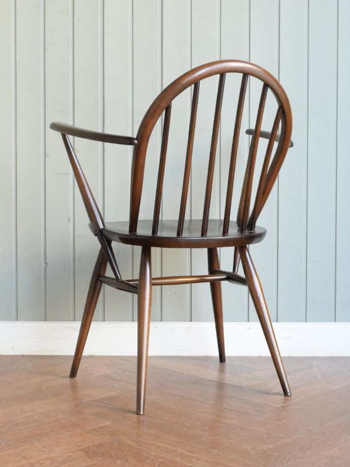 アーコールのフープバックアームチェア（6本・オリーブ色・ハの字脚