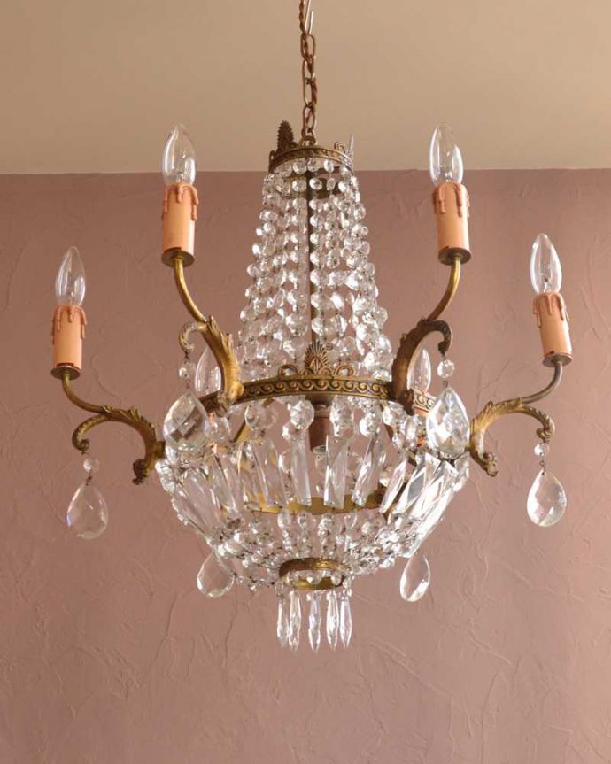 キラキラ輝くフランス輸入のアンティークシャンデリア（E17