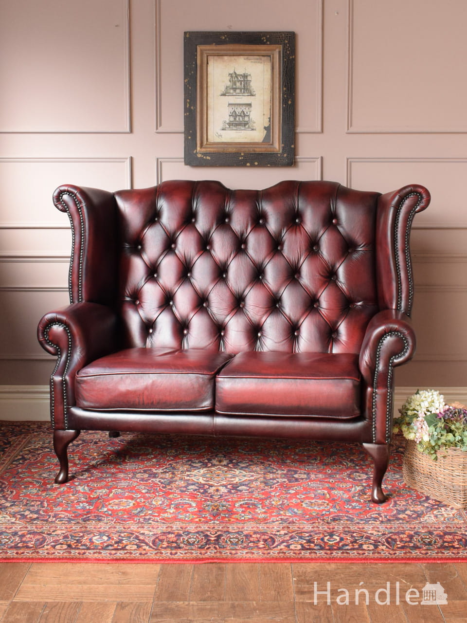 英国アンティークの美しい長椅子、マホガニー材のおしゃれなセティ(z