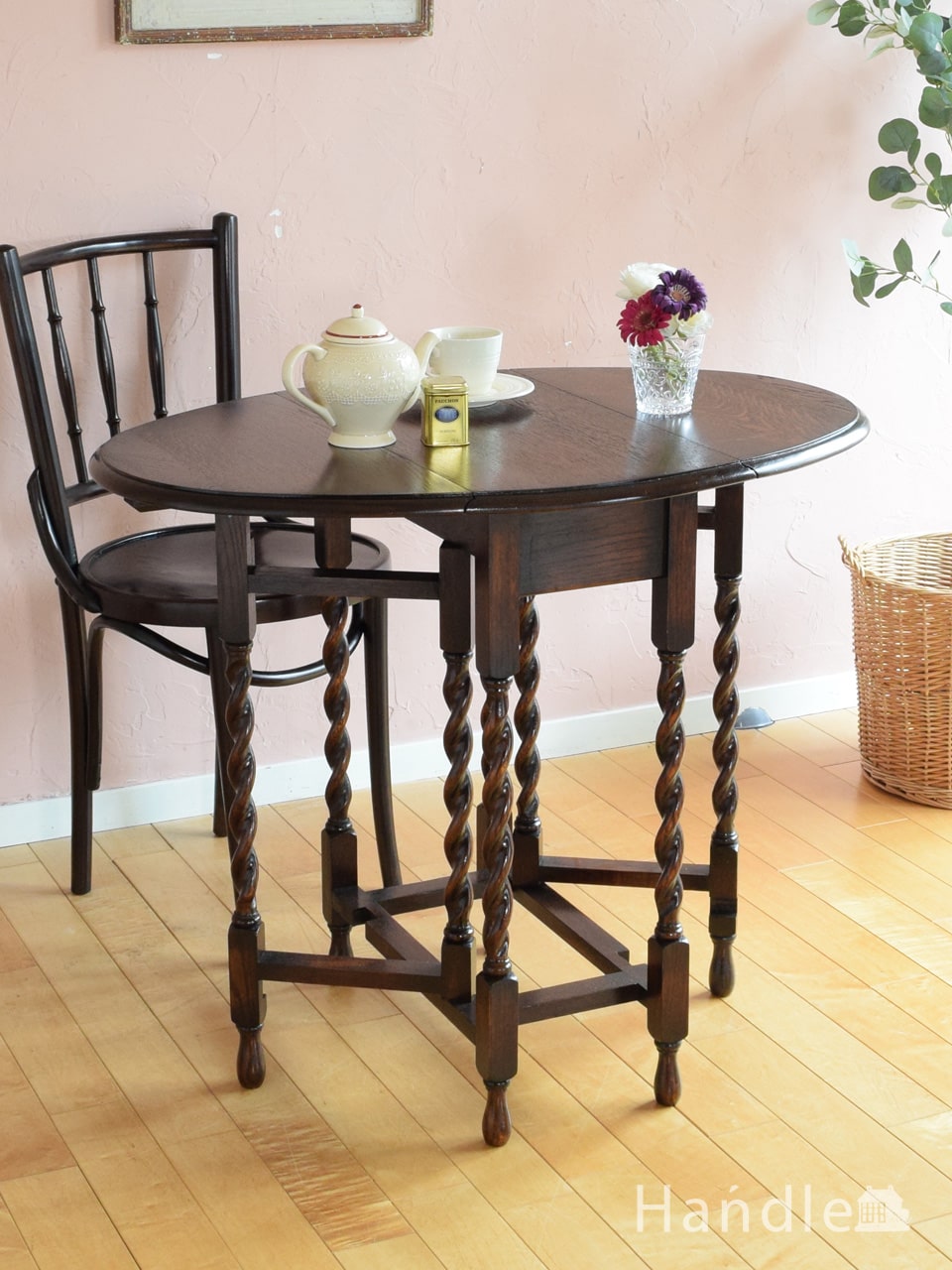 英国アンティーク木製サイドテーブル/オケージョナル/ウィンドウ机/(79