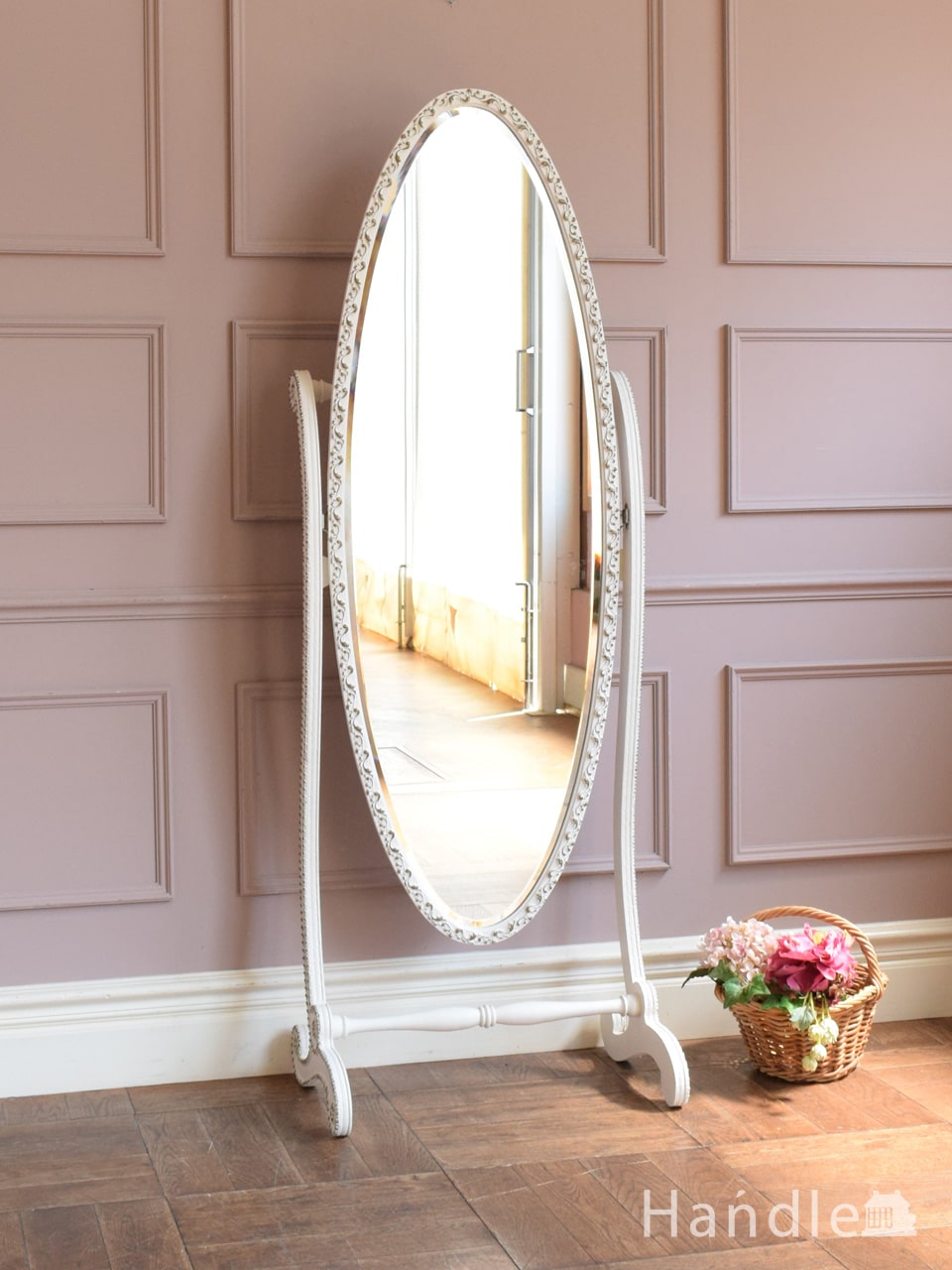 三面鏡付きのアンティーク家具、フランスよりホワイトカラーの