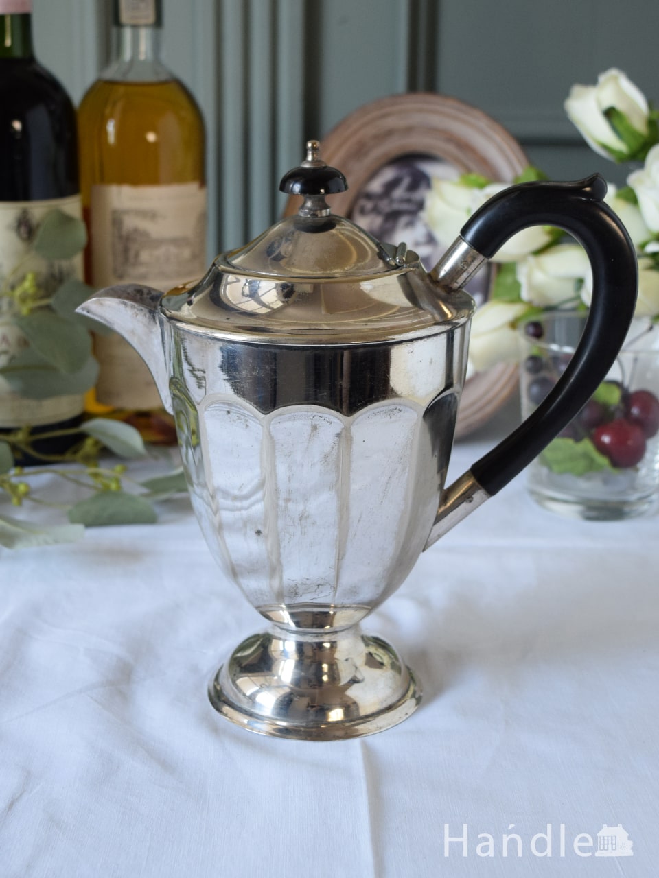 英国のアンティークシルバー食器、シルバープレートのティーポット(k