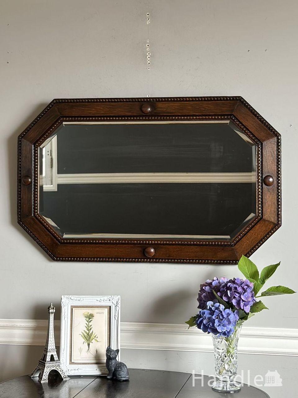 英国から届いたアンティークの手鏡、装飾が美しいハンドミラー(m-7785