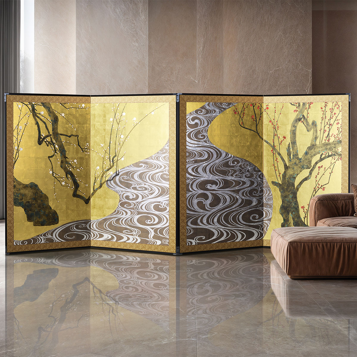 箔一 hakuichi 金箔 金沢箔 金沢 工芸品 二曲一双屏風 紅白梅図