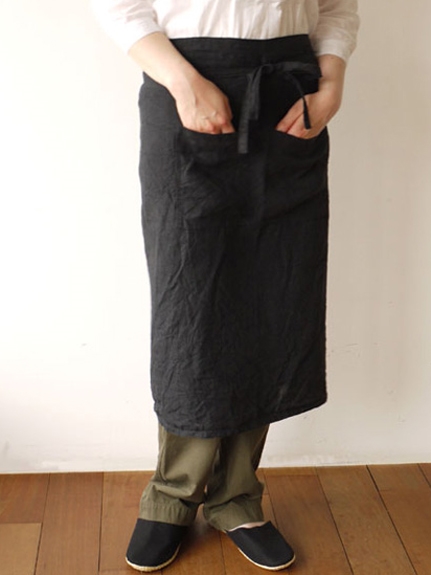 ステッチリネン ギャルソンロングエプロン ブラック（エプロン）｜Madu