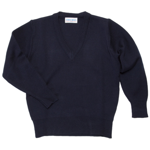 東レコーピロン糸使用 紺色無地Vネックウォッシャブルセーター 日本製