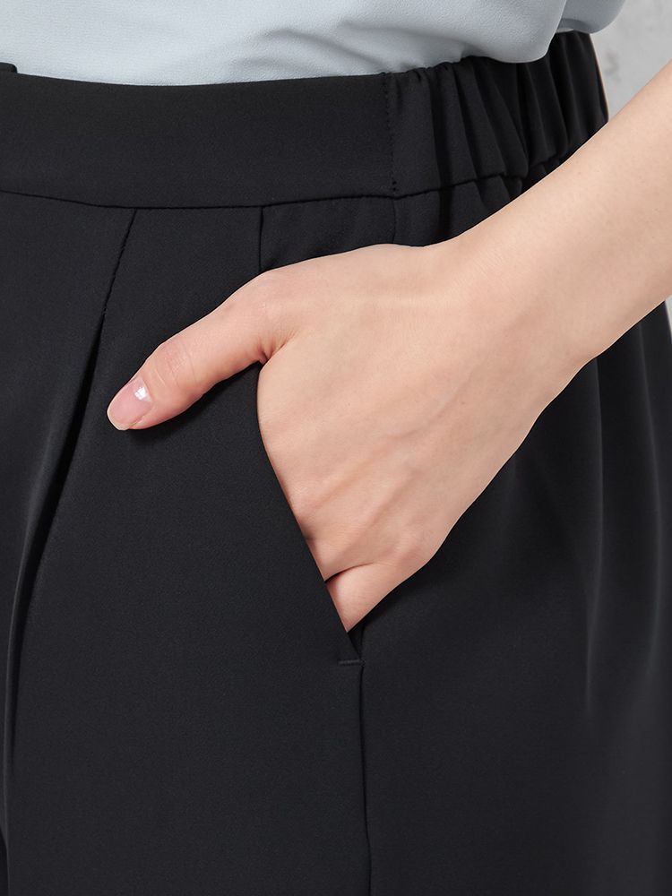 ブラック 【INDIVI】ウォッシャブル ワイドパンツ ダブルクロス 無地