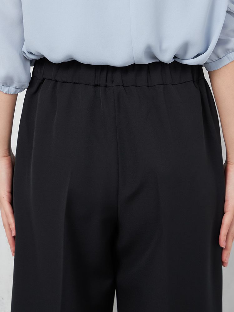 ブラック 【INDIVI】ウォッシャブル ワイドパンツ ダブルクロス 無地