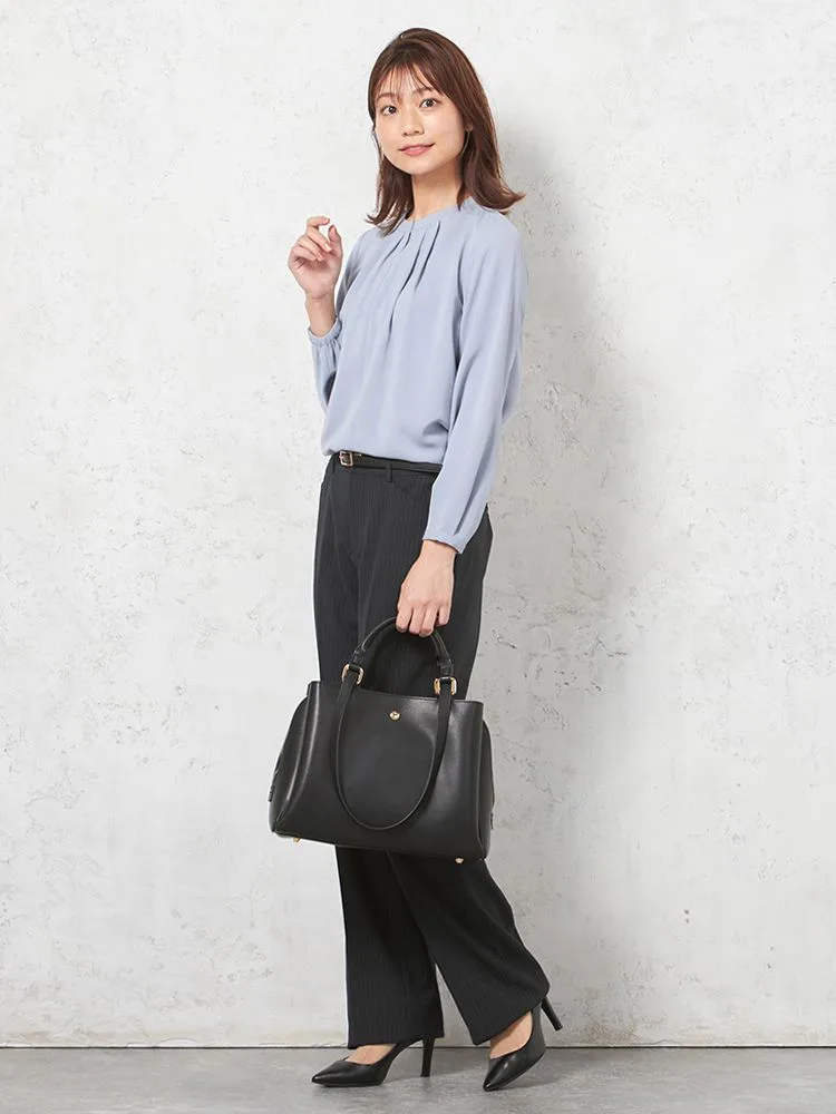 オフホワイト 【ウォッシャブル】ブラウス 長袖 クルーネックプル