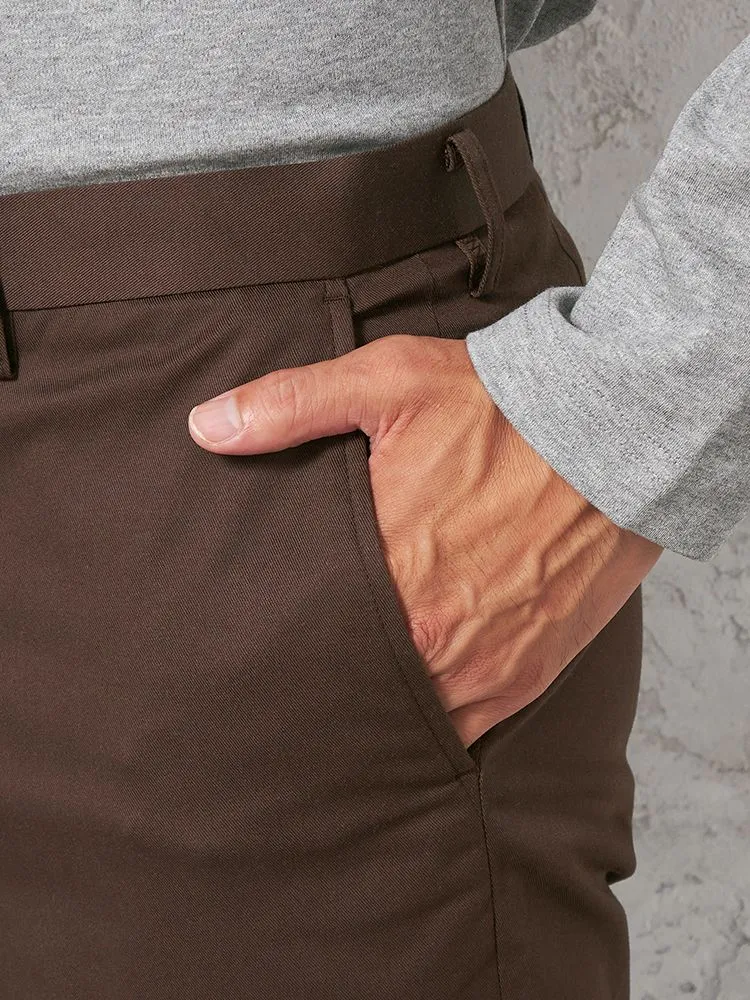 ベージュ 【ノータック】チノパン 折り目加工 無地 カジュアルパンツ