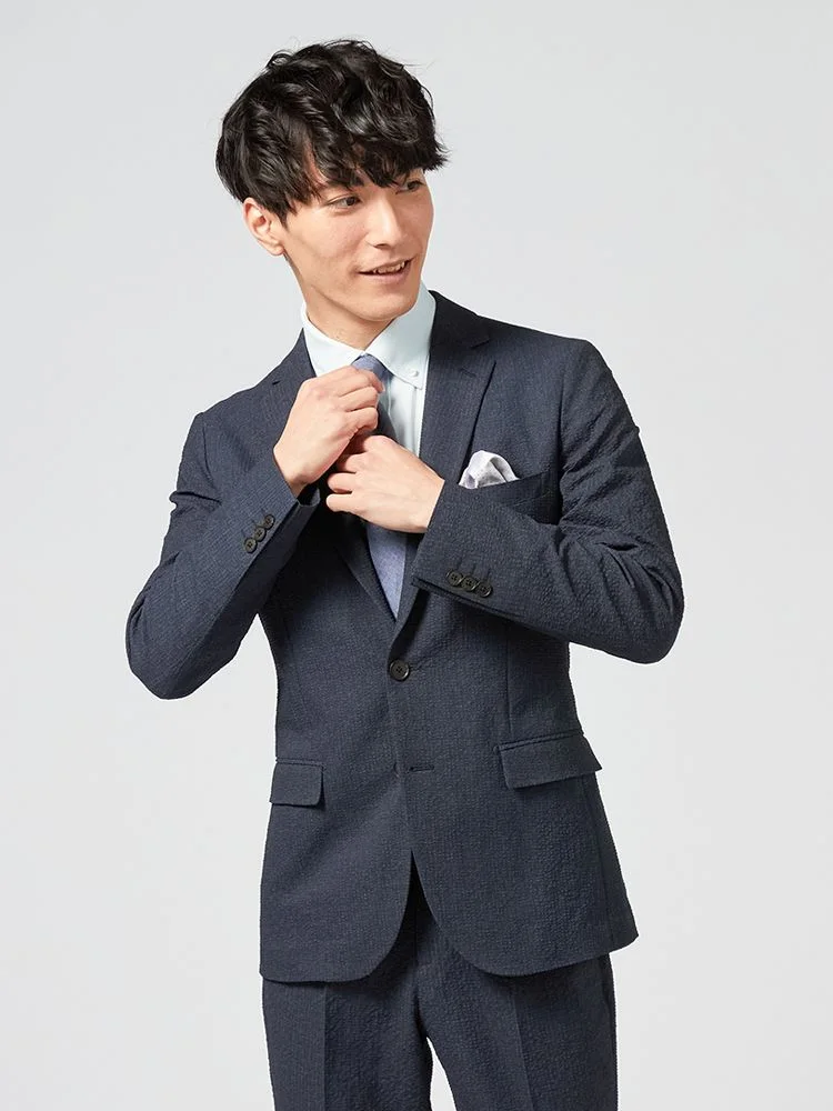 ネイビー 【上下ウォッシャブル】スーツ 2つボタン 軽量 表地