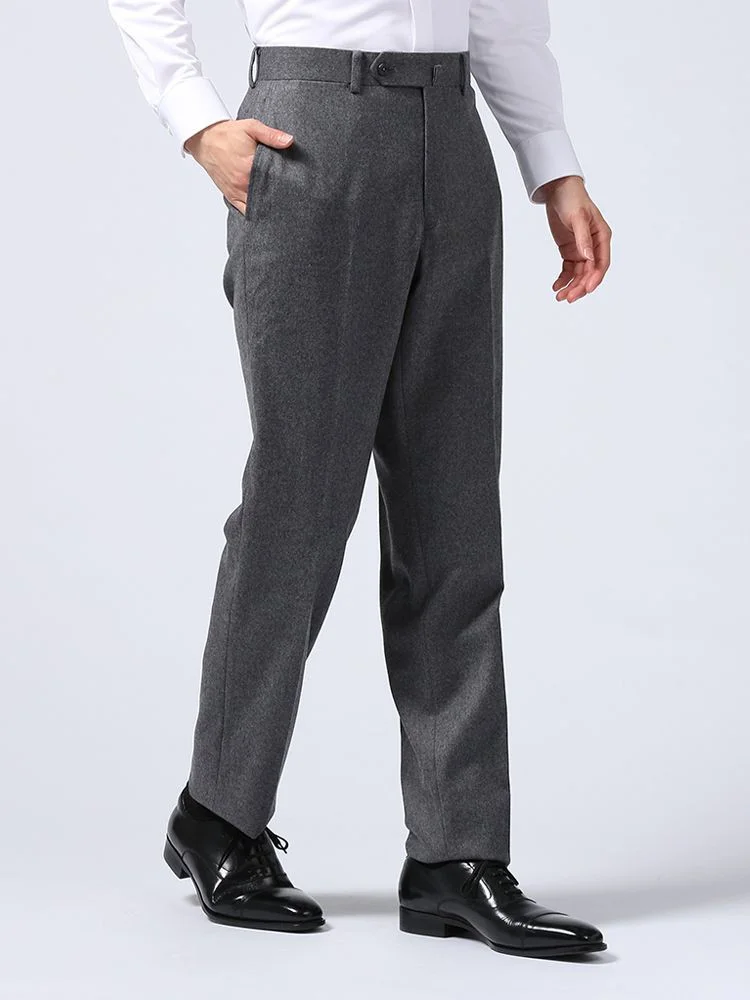 ネイビー 【ノータック】パンツ ウールフランネル スラックス ストー