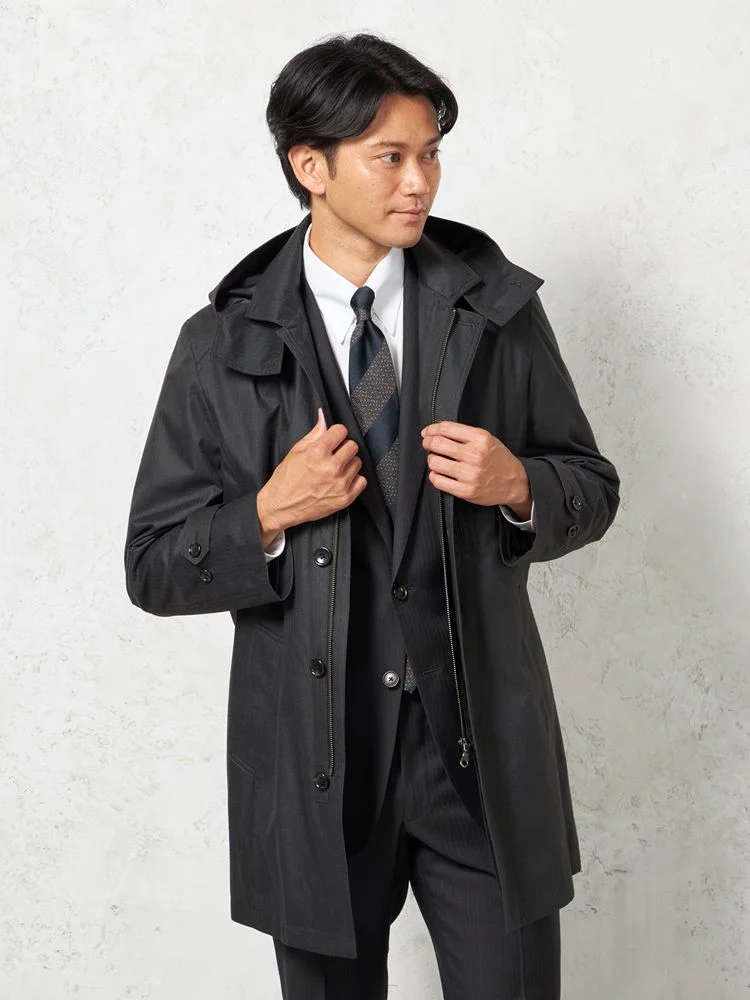 C．グレー 【ウール100％】クラシックベルテッドウールコート ベルト