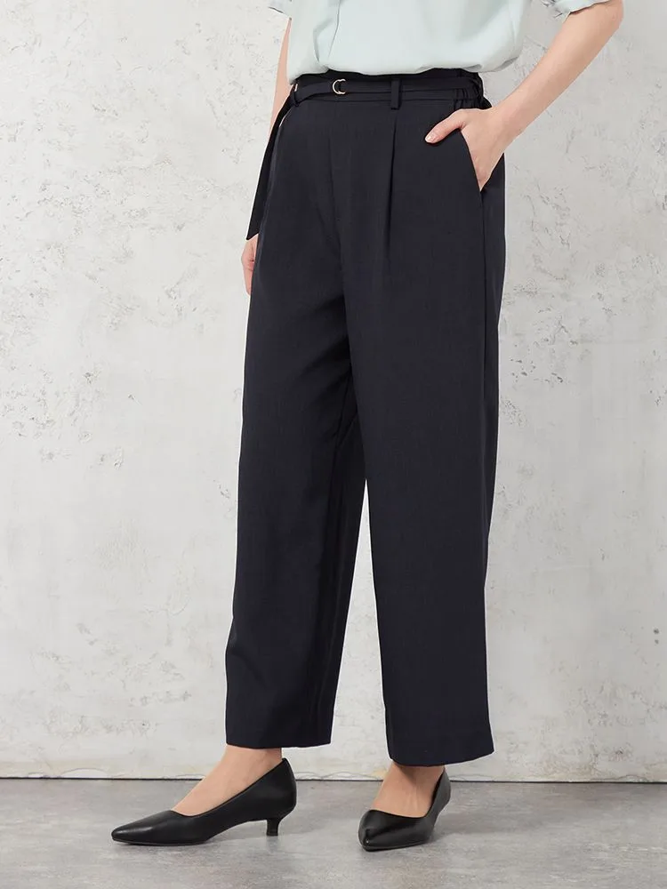 L．グレー 【高通気】WALK PLUS ワイドパンツ リネンライク ベルト