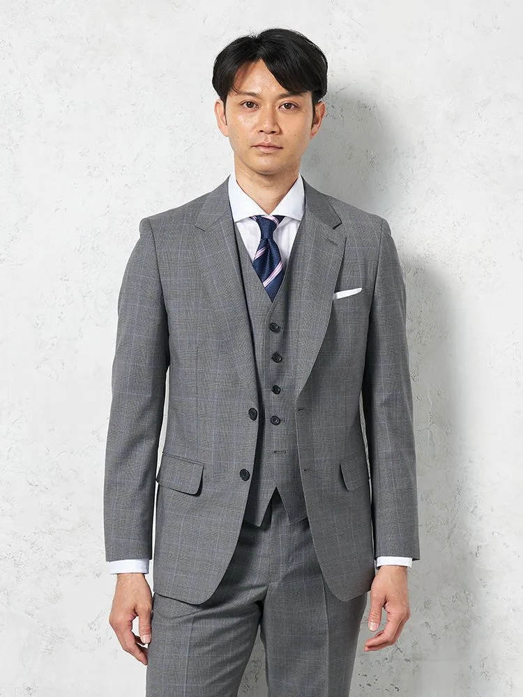 M．グレー 【ウール100%】スリーピーススーツ 2つボタン 【REDA社製