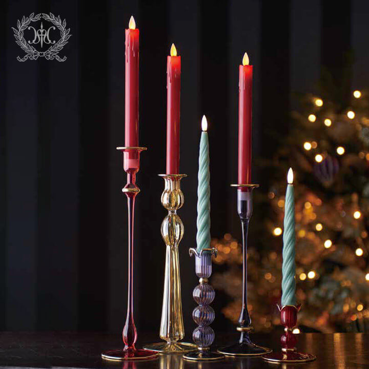 LEDスウィールテーパーキャンドル2本セット/オリーブ｜クリスマス雑貨