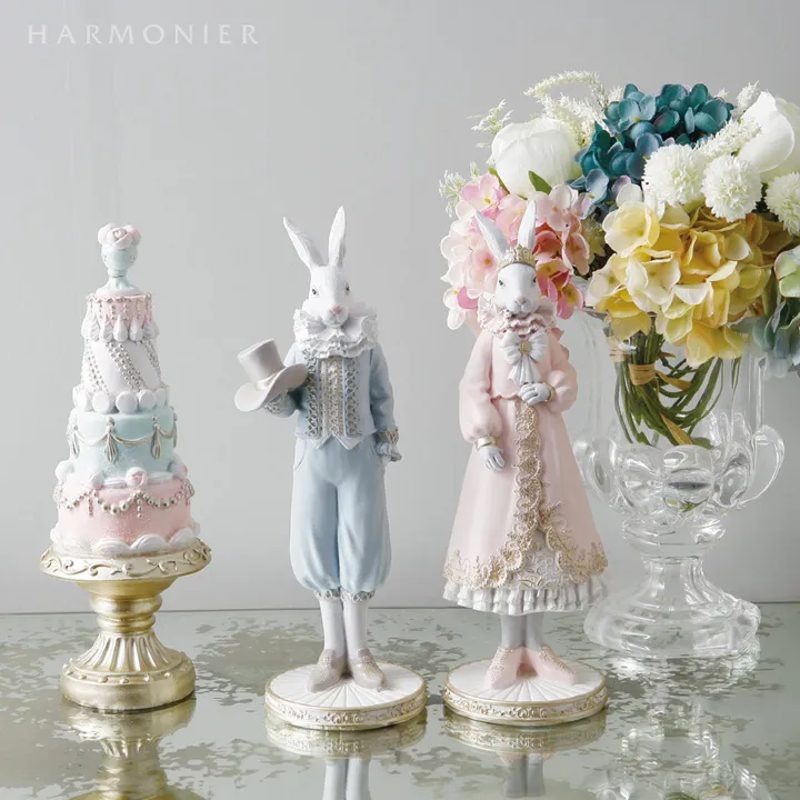 プリンス＆プリンセスラビットオブジェ(ブルー/ピンク)｜輸入雑貨の