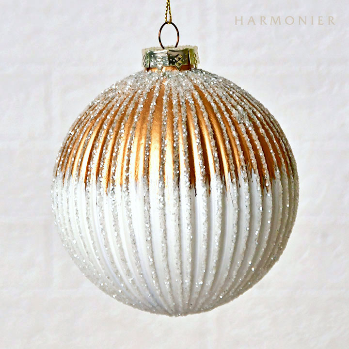 Web Store限定|ホワイト＆ゴールドリブマットグラスボールオーナメント