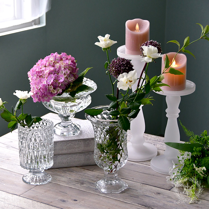 フロストガラスキャンドルホルダー/ホワイト大小2個セット｜クリスマス