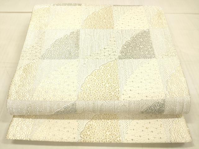 平和屋着物○六通柄袋帯 市松取若松菊詰 銀糸 正絹 逸品