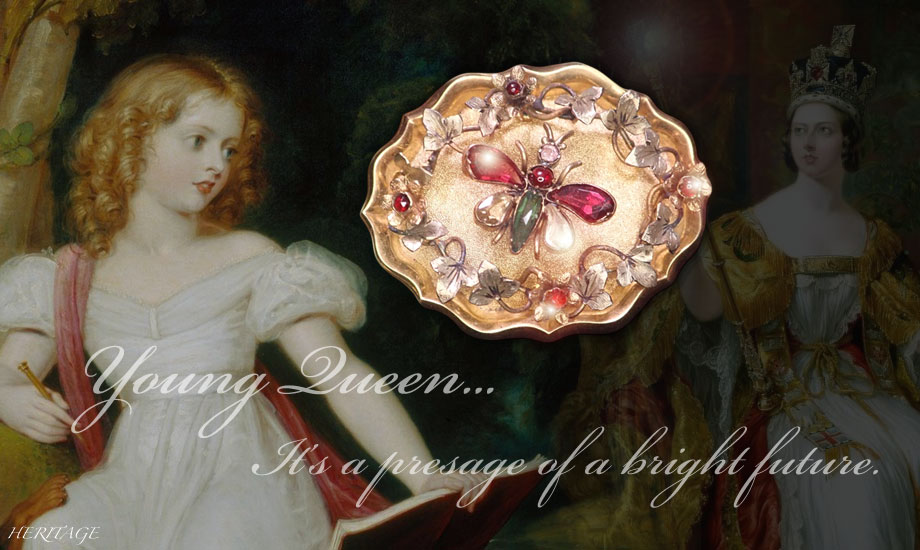 アーリー・ヴィクトリアンの黄金の花畑を舞う宝石の蝶々のブローチ